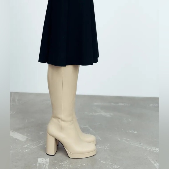 Zara leather boots platform heels high tops knee high - Picture 5 of 7